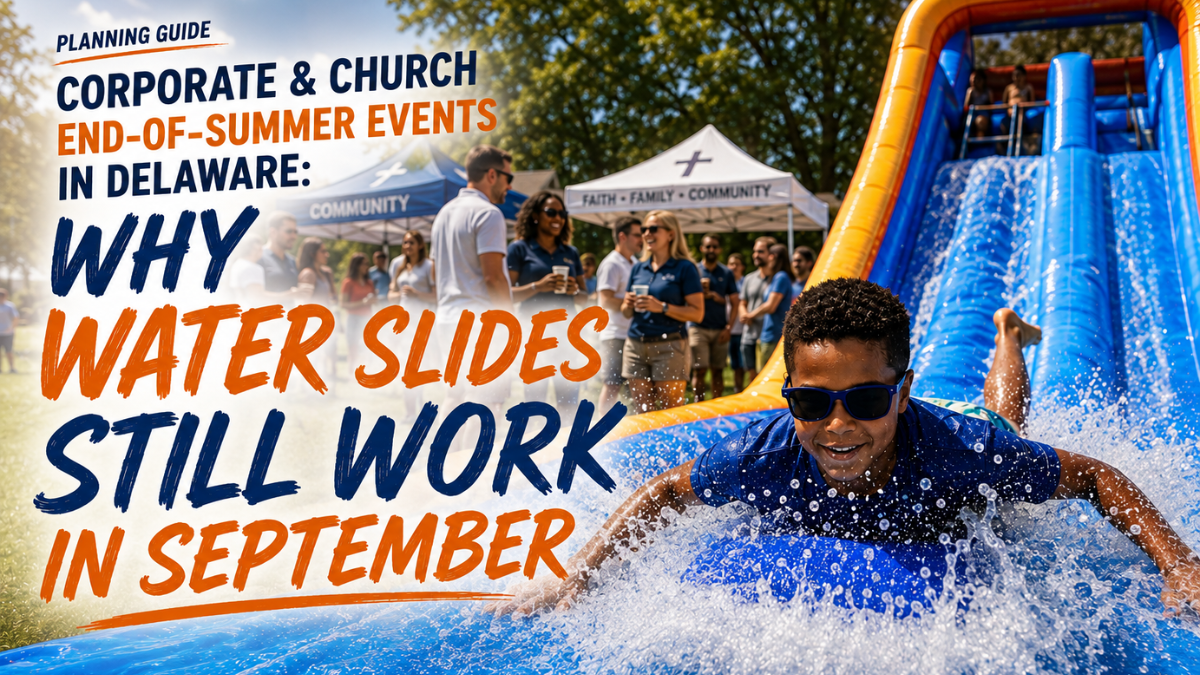 Corporate and church event water slide rental setup in Delaware