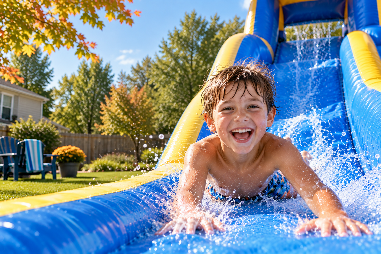 Water slide rental setup in Delaware during September