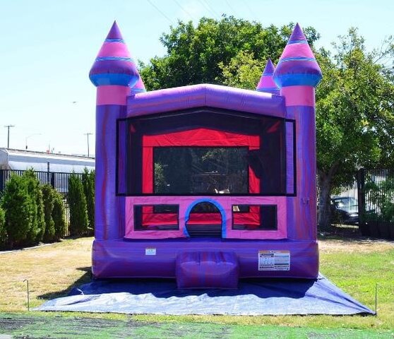 Purple bounce House on Grass - Birthday Party Fun