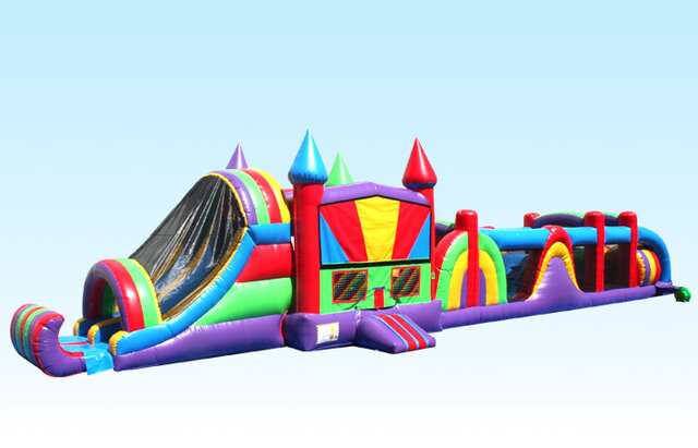 68 Ft Obstacle Course W/ Bounce House & Slide (Dry Only)