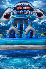 <b><font color='blue'>18ft Dual Shark Attach Waterslide</font><br><font color='green'><small>Best for ages 4+</small></font></b>