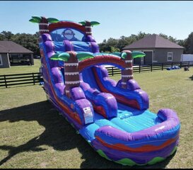 19 FT RED TROPICAL WATERSLIDE W/ INFLATED POOL 