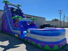 <b><font color=red>21' PURPLE PALM TREE WATERSLIDE </font><br><small>Best for ages 5+<br><font color=blue>Size 36'L x 13'W x 21'H</font></b>