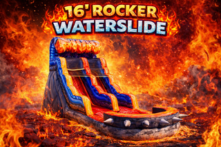 <b><font color=red>16' ROCKER WATERSLIDE </font><br><small>Best for ages 4+<br><font color=blue>Size 24'L x 13'W x 16'H</font></b>