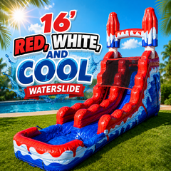 <b><font color='blue'><b> 16’ Red,White, and Cool Waterslide </b></font><b></b></b>