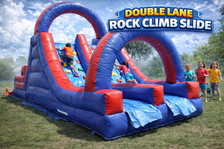 <b><font color=red><b>Double Lane Rock Climb Slide </font><br><small>Best for ages 5+<br><font color = blue>Size 26'Lx12'Wx16'H</font></b>