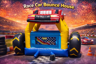 <b><font color=red><b>Race Car Bounce House </font><br><small>Best for ages 2+<br><font color = blue>Size 14'L x 17'W x 17'H</font></b>
