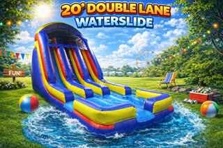 <b><font color='blue'>20ft Double Lane Slide</font><br><font color='green'><small>Best for ages 4+</small></font></b>