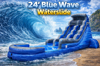 <b><font color=red><b>24 FT Blue Wave Waterslide</font><br><small>Best for ages 6+<br><font color = blue>Size 36'L X 18'W X 24'H</font></b>
