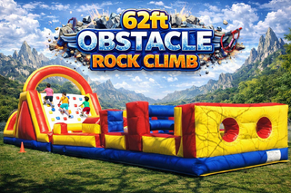 <b><font color=red><b>62 ft Rock Climb/Obstacle Course Combo </font><br><small>Best for ages 5+<br><font color = blue>Size 62'L x 15'W x 17'H</font></b>