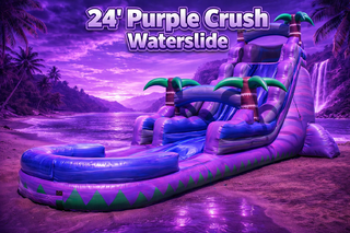 <b><font color=red><b>24 FOOT PURPLE CRUSH WATERSLIDE w/Deep Pool </font><br><small>Best for ages 6+<br><font color = blue>Size 38'L X 14'W X 24'H</font></b></small>