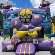 <b><font colorPurple & Gold Football Bounce House=red><b>Sports Bounce House </font><br><small>Best for ages 2+<br><font color = blue>Size 15'L x 15'W x 15'H</font></b>