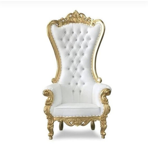 (2) White & Gold Throne Chairs