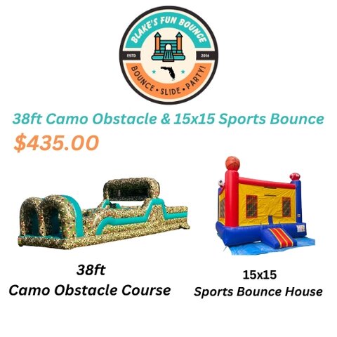 38ft Camo Obstacle and Sports Bounce House Package