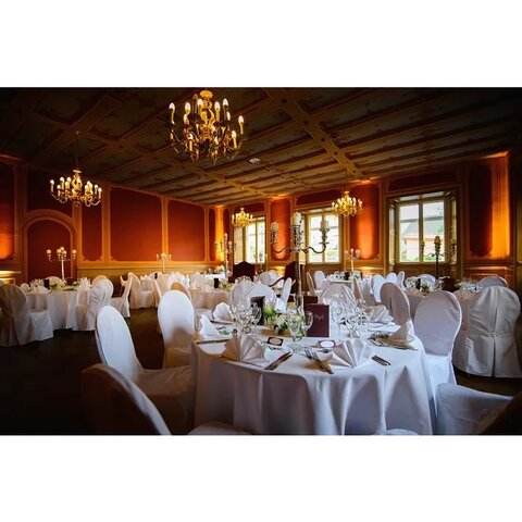 Wedding round table setup with linens - 60 inch round banquet table rental for receptions in Southern Maine and NH Seacoast