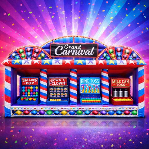 Inflatable Grand Carnival tent with multiple classic carnival games for company picnics and corporate events