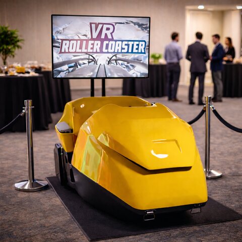 Interactive virtual reality roller coaster simulator rental for corporate entertainment events