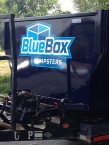 Blue Box Rentals dumpster from the Hagerstown, MD-based dumpster rental company.