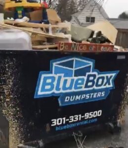 BlueBox Rental Dumpster at Hagerstown home during junk clean out