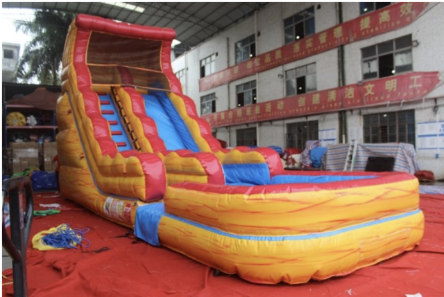 For Sale Only: 18' Tall Volcano Wet Slide with Pool (Used unit is for sale at $650, blowers not included)