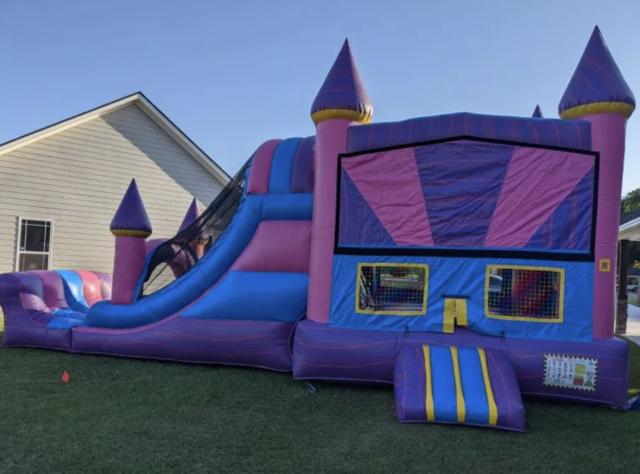 Pink/Purple/Blue Bounce House with a Slide Combo Wet/Dry