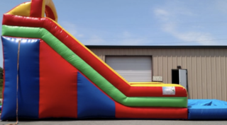 18' Tall Wet Slide with Pool red and blue