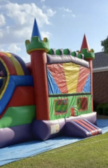 Colorful Bounce House Rental with a Slide Combo Wet/Dry
