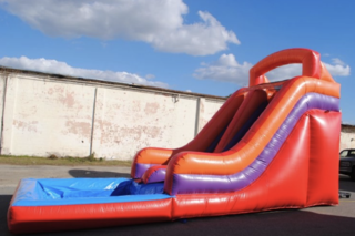 16' Tall Wet Slide with Pool red and orange
