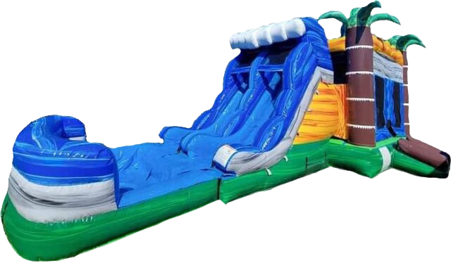 Tropical Wave Bounce House with Dual Lane Slide Inflatable Combo