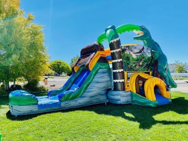Wet and Wild Fun with Bounce House and Water Slide