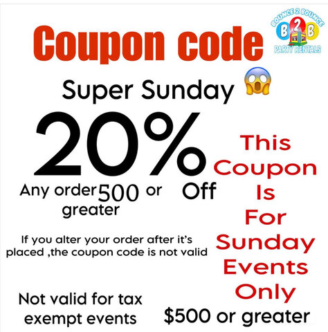 Coupon code SUPER SUNDAY 