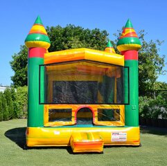 Green Castle Bounce House with Hoop