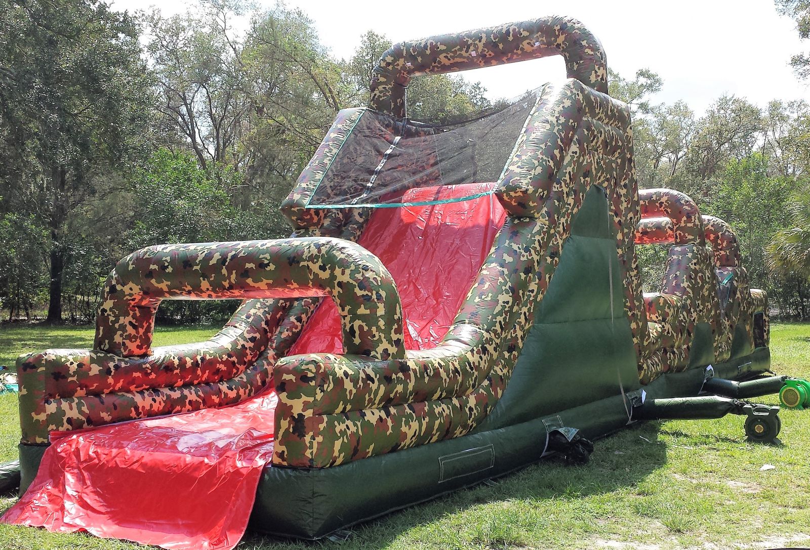 82ft Dry Boot Camp Camo Two Lane Obstacle Course Slide Bounce House ...