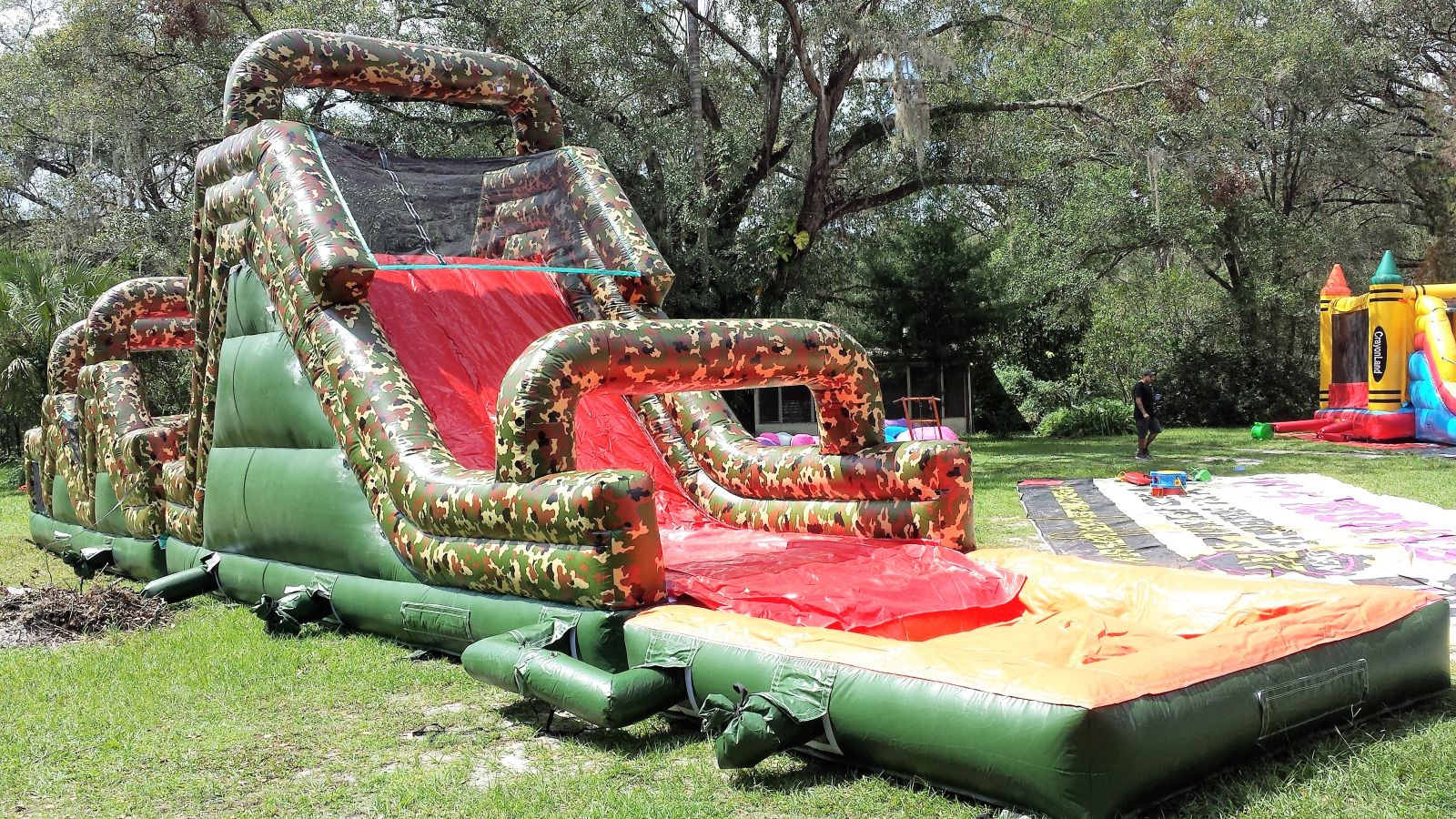 92ft Water Boot Camp Camo Two Lane Obstacle Course Slide Bounce House ...