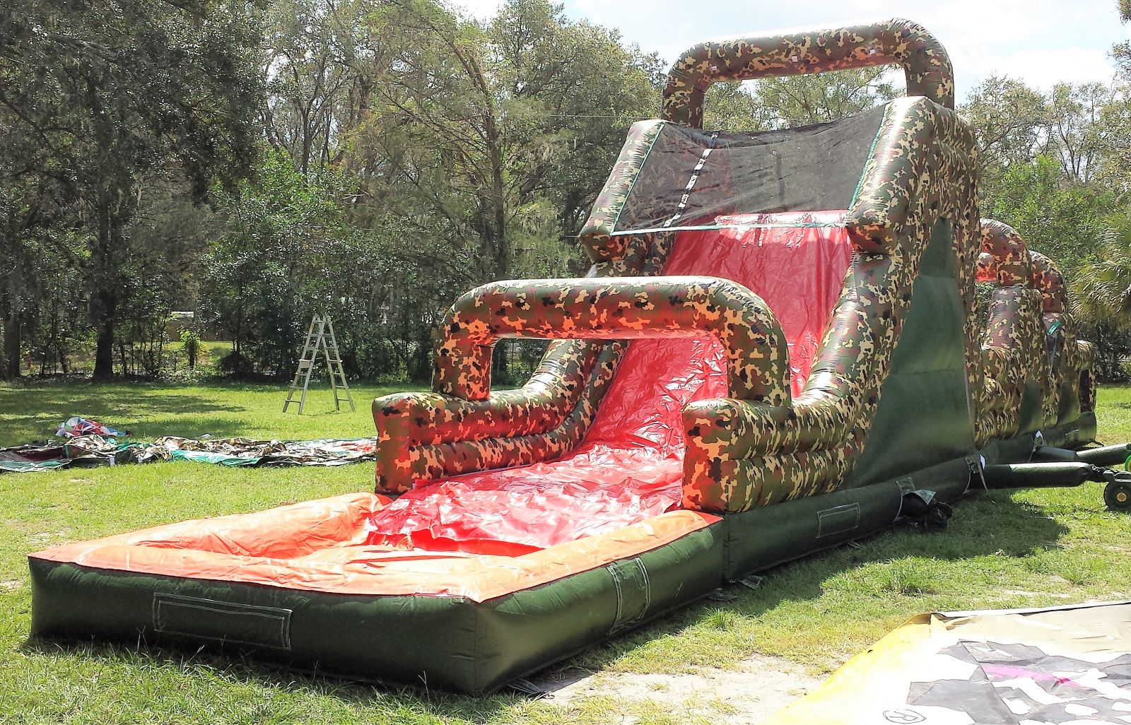 92ft Water Boot Camp Camo Two Lane Obstacle Course Slide Bounce House 