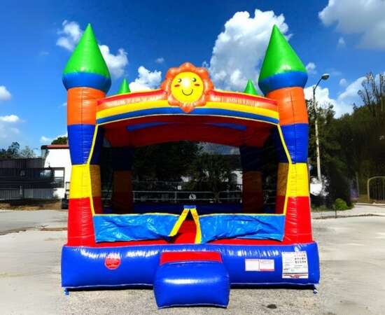 Bounce A Lot Inflatables rainbow bounce house rental with colorful castle design