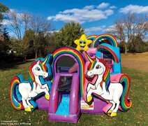 Rainbow Unicorn Themed Moon Bounce Combo  WET/DRY