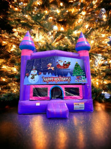 Happy Holidays Santa Pink N Purple Castle Bounce House