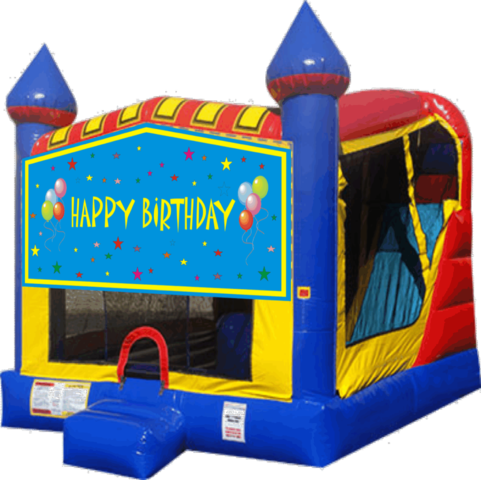 Happy Birthday Large Castle Combo with Slide and Basketball Hoop