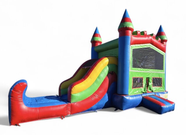 Small Multicolor Bounce House Combo w Single Slide (Wet/Dry)