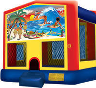Tropical Paradise Bounce House with internal basketball hoop (13 x 13) 