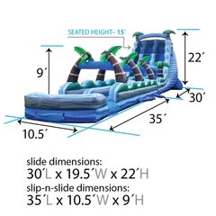 Cowabunga Dude Inflatable Dual Waterslide and slip n slide 10.5ft wide x 65ft long x 22ft tall (1 Generator included)                                                                       