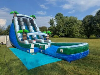 🌴 22ft Tropical Dual-Lane Water Slide with Detachable Splash Pool (44’ L × 19.5’ W × 22’ H)