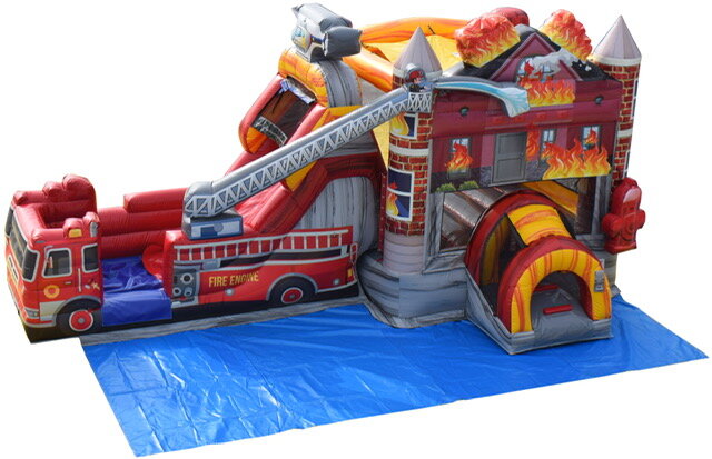 Fire Truck Bounce House with Slide (Wet or Dry)