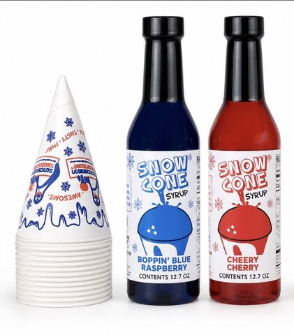 Extra Syrup and Cones for Snow Cone Machine- 30 Servings