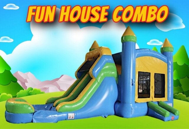 FUN HOUSE Bounce House with DOUBLE LANE Slide COMBO (WET & DRY) 