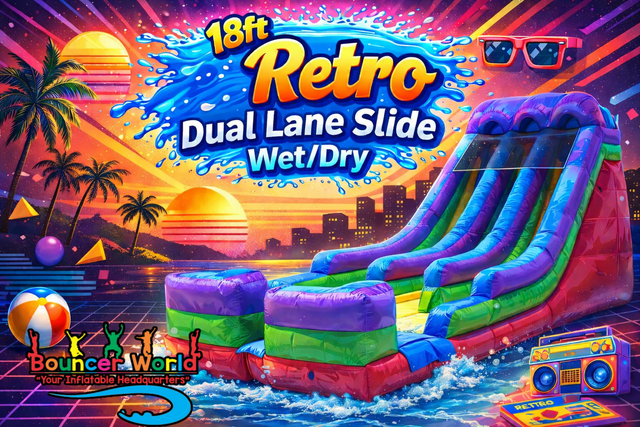 18FT RETRO DUAL LANE SLIDE WET/DRY