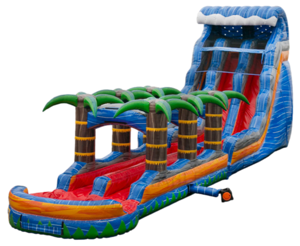 60FT TROPICAL FIREBLAST TSUNAMI DUAL LANE SLIDE WITH SLIP-N-SLIDE