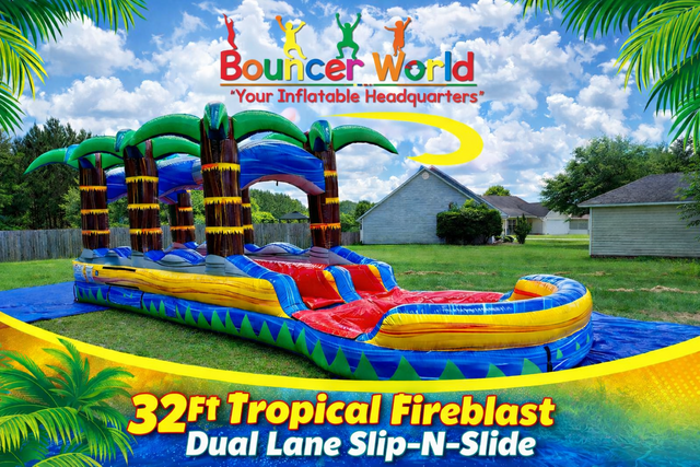 32 'LONG TROPICAL FIREBLAST DUAL LANE SLIP-N-SLIDE