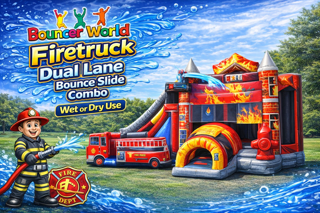 FIRETRUCK DUAL LANE BOUNCE SLIDE COMBO